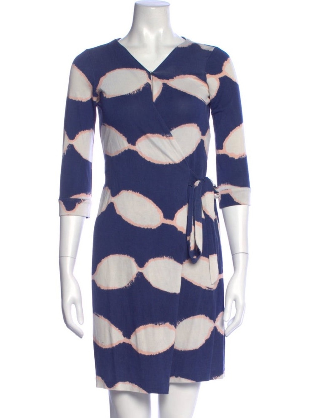 DVF S Classic 100% Silk Wrap Tie Dress Geometric Designer Luxury Flowy Feminine